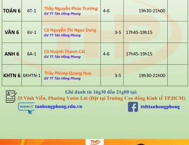 Thời Khóa Biểu Dạy Thêm Lớp 6 Hè