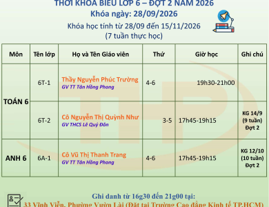 Thời Khóa Biểu Dạy Thêm Lớp 6