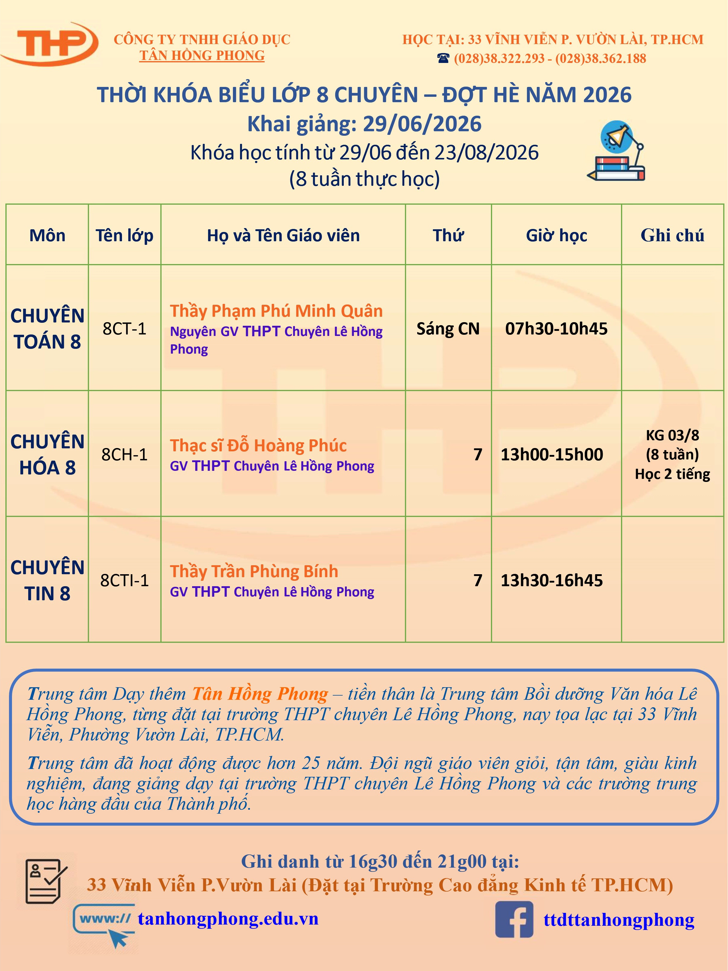 Thời Khóa Biểu Dạy Thêm Lớp 8 Chuyên